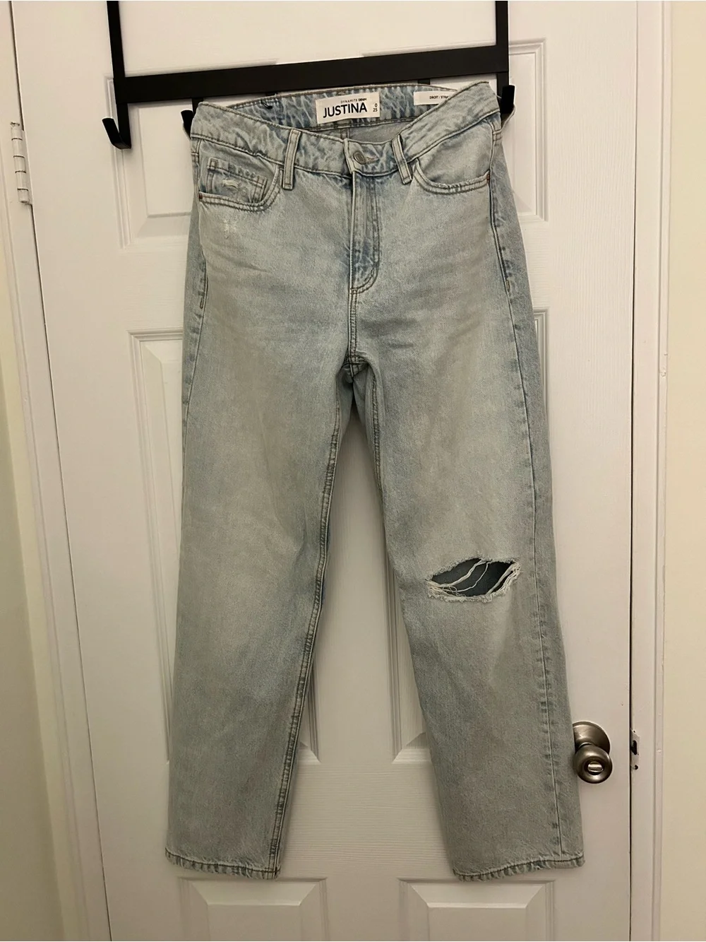 Light Wash Ripped Straight-Leg Jeans